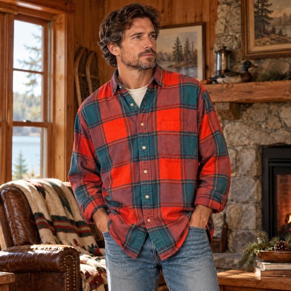London Fog Plaid Flannel Shirt Vtg Red Green Cotton Sz Large Heritage Cabincore